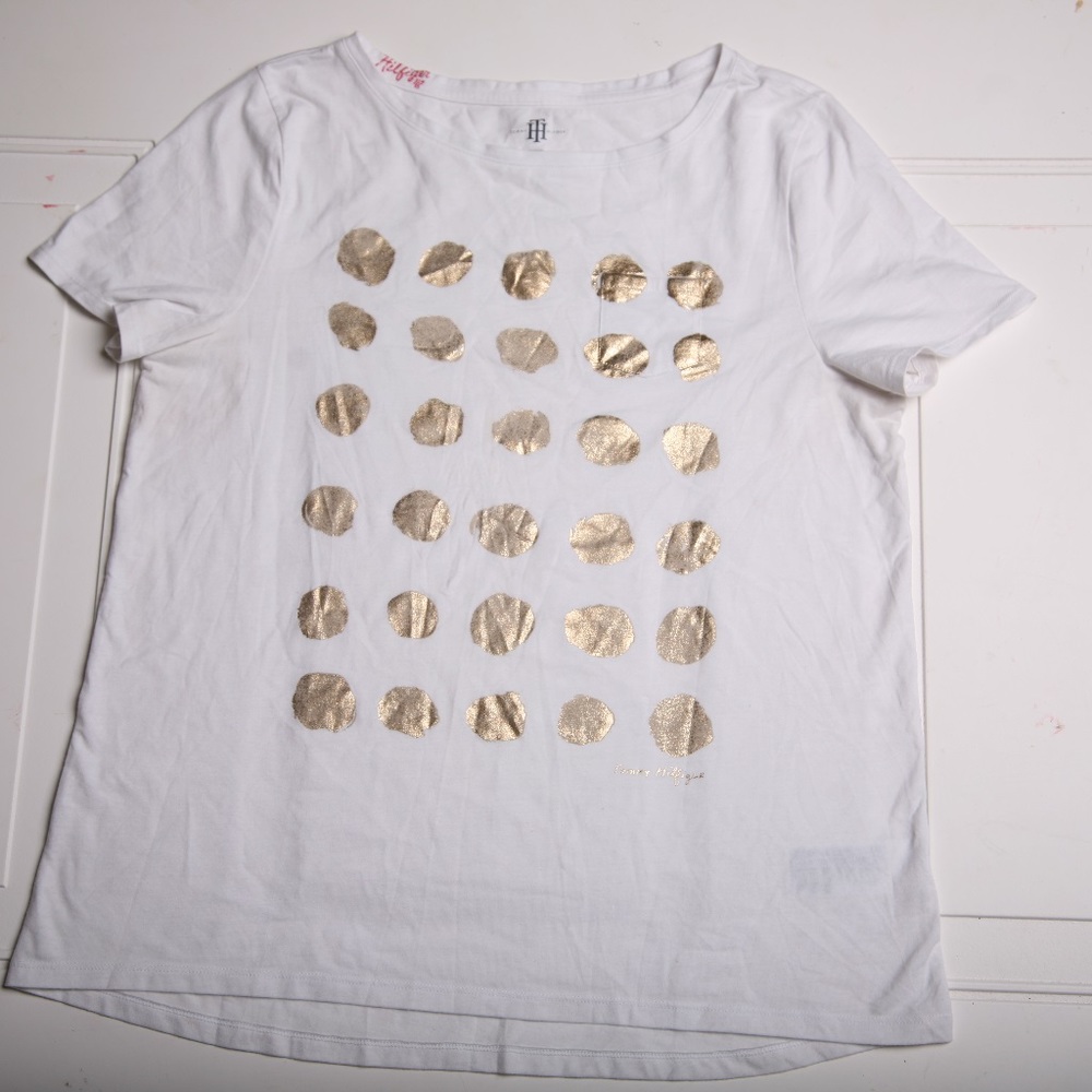 Tommy Hilfiger Polka Dotted Pocket Tee White Gold